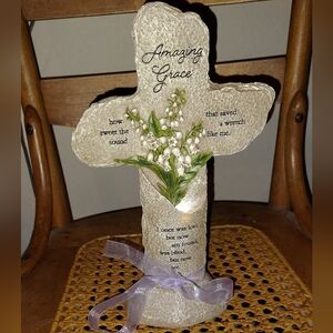 Amazing Grace, Illuminating Cross with Lily of the Valley Design. Battery Operat
